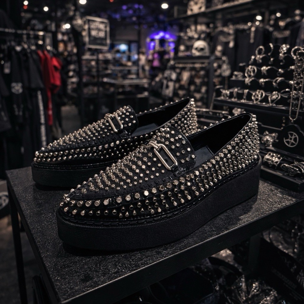 NEW NO BOX Jeffrey Campbell Choux Black Studded Platform Loafers Goth Grunge 9